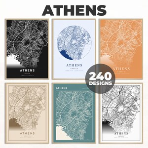 Athen Karte Drucken, Athen Wandkunst, Athen Kartographie Karte, Athen Stadt Poster, digitaler Kartendruck, Straßenkarte Kunst, 240 Kartendesigns, Athen Karte