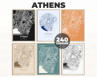Athens Map Print, Athens Wall Art, Athens Cartography Map, Athens City Poster, Digital Map Print, Road Map Art, 240 Map Designs, Athens Map