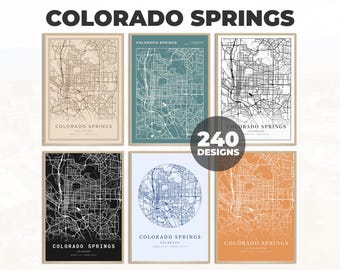 Art de carte de rue de Colorado Springs, affiche de Colorado Springs, art mural de Colorado Springs, affiche de carte, affiche de feuille de route, art de carte de route