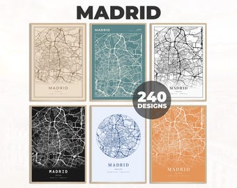 Madrid City Wall Art, Madrid Cartography Map, Madrid City Poster, Street Map Poster, Spain Print, Digital Map Print, 240 Map Designs