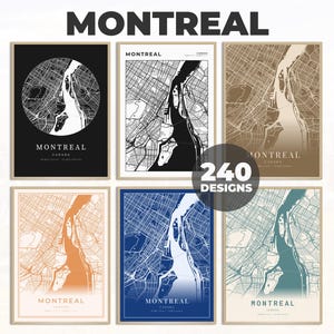 Art de carte de Montréal, impression de la ville de Montréal, affiche de carte de Montréal, décoration murale de Montréal, art de la carte, impression de carte colorée, 240 modèles de cartes