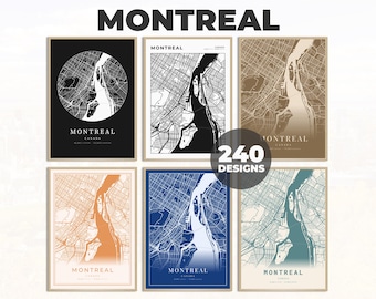 Montreal Map Art, Montreal City Print, Montreal Map Poster, Montreal Wall Decor, Map Art, Colorful Map Print, 240 Map Designs