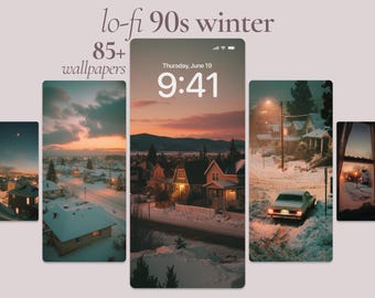Lo-fi 90s Winter Phone Background Bundle, 85 Vintage Winter Home Screen Art, Retro Cozy Wallpapers, Nostalgic Winter Aesthetic Lock Screen