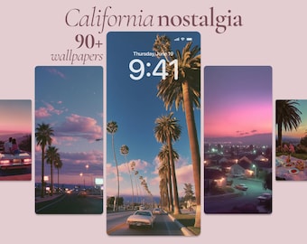 California Nostalgia Wallpapers, 90 Retro Sunset Aesthetic Phone Backgrounds, Vintage Palm Tree Vibes, Retro California Summer Phone Art