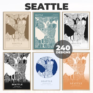 Setatle Wanddekor, Setattle Straßenkarte Poster, Stadt Karte Druck, Setaple Karte, Minimalistische Karte, druckbare Kunst, Panelle, 240 Karten Designs