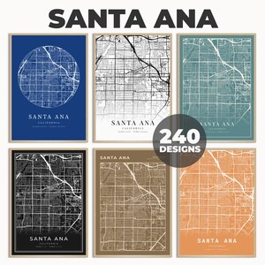 サンタアナ市壁アート、サンタアナ市ポスター、サンタアナプリント、サンタアナ地図、地図壁アート、ストリートマップポスター、240 種類の地図デザイン