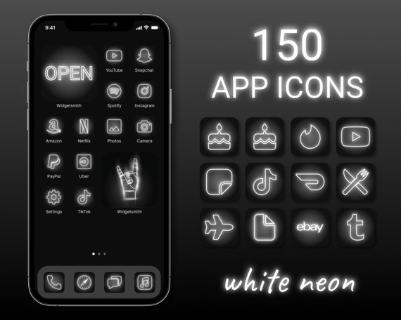 150 White Neon App Icons Bundle Neon Aesthetic App Icons Etsy