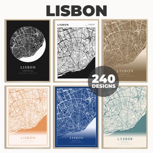 Impression de carte de Lisbonne, affiche de la ville de Lisbonne, art mural carte du Portugal, impression de carte de voyage, décoration de la ville à imprimer, 240 modèles de carte, art mural de Lisbonne