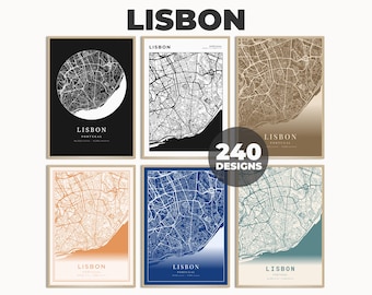 Lisbon Map Print, Lisbon City Poster, Portugal Map Wall Art, Travel Map Print, Printable City Decor, 240 Map Designs, Lisbon Wall Art