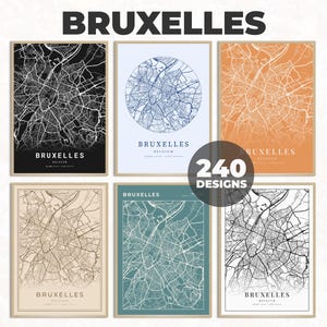 Mapa de Cartografia de Bruxelas, Arte de Parede de Bruxelas, Mapa Imprimível de Bruxelas, Cartaz da Cidade, Mapa de Viagem da Bélgica, 240 Desenhos de Mapas, Mapa de Bruxelas