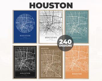 Houston Wall Decor, Houston Road Map Poster, City Map Print, Houston Map, Minimalist Map, Printable Art, Houston Print, 240 Map Designs