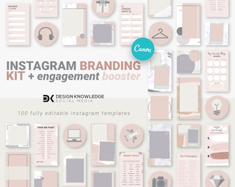 Canva Instagram Branding Kit + Engagement Booster | 100 Fully Editable Instagram Templates - Bundle | Canva Template Bundle for Instagram