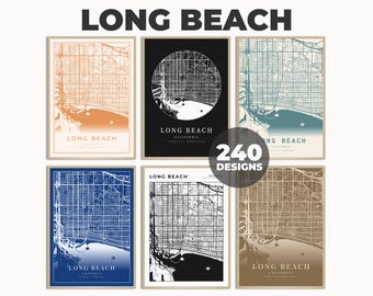 Mappa di Long Beach, decorazione da parete di Long Beach, mappa stradale di Long Beach, stampa da parete di Long Beach, stampa della mappa dello stato, mappa da parete artistica, 240 modelli di mappe