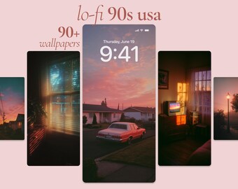 Lo-fi 90s USA Phone Wallpaper Set, Retro Lo-fi Wallpaper Pack, Nostalgic Cozy Sunset Art, Beautiful Sunsets Phone Art, Lo-fi Phone Aesthetic