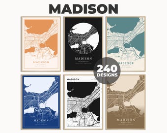 Madison City Wall Art, Madison Wall Print, Madison City Poster, Printable Art, Minimalist Map, 240 Map Designs, Madison Poster Map