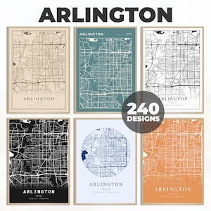 Arlington City Wall Art, Arlington Wall Print, Arlington City Poster, Printable Art, Minimalist Map, 240 Map Designs, Arlington Wall Poster