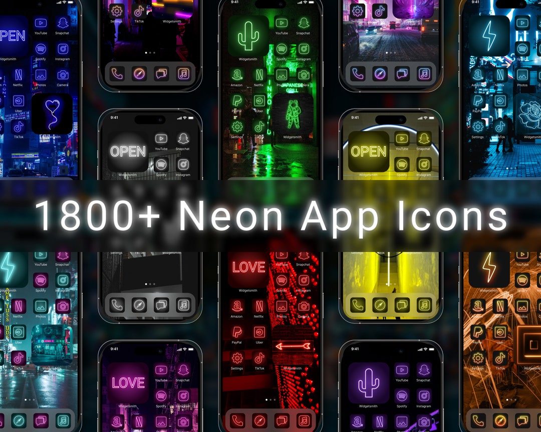Neon App Icons Bundle Neon iPhone Icons Bundle Neon App Icons Set Neon ...