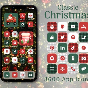 Christmas App Icons | Christmas iPhone Home Screen - Red, Green & White App Icons | Festive App Icons for iOS | Christmas Wallpapers
