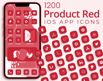Product Red iOS App Icons | Aesthetic iPhone Home Screen Theme | iPhone 13 App Icons | iOS 15 Red Icons | Red App Icons for iOS