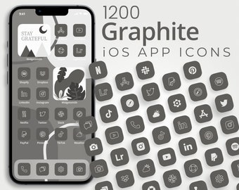 Graphite iOS App Icons | Aesthetic App Icons | App Covers | iPhone 13 App Icons | iOS 15 Graphite Icons | Gray App Icons for iOS