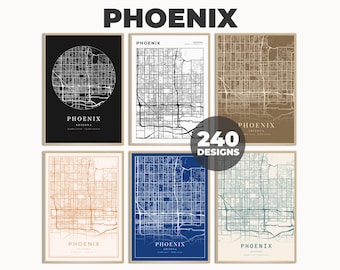 Phoenix City, Phoenix Map Art, Phoenix Wall Art, Phoenix Cartography Map, Black and White Map, Map Print, 240 Map Designs