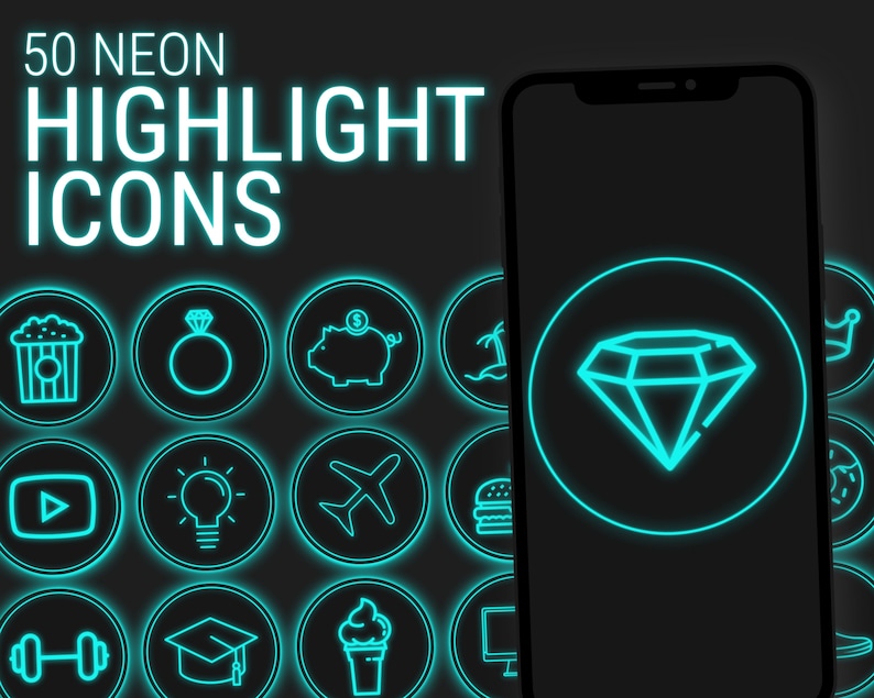 50 Neon Highlight Icons Blue Neon Instagram Story Highlight | Etsy