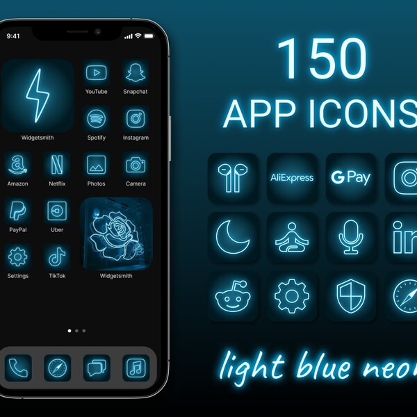 Neon Blue App Icons Etsy