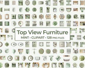 Mint and Pastel Green Furniture Clipart, Top View Room Planner PNGs, Overhead View Soft Green Interior Design Set, Digital Floor Plan Design