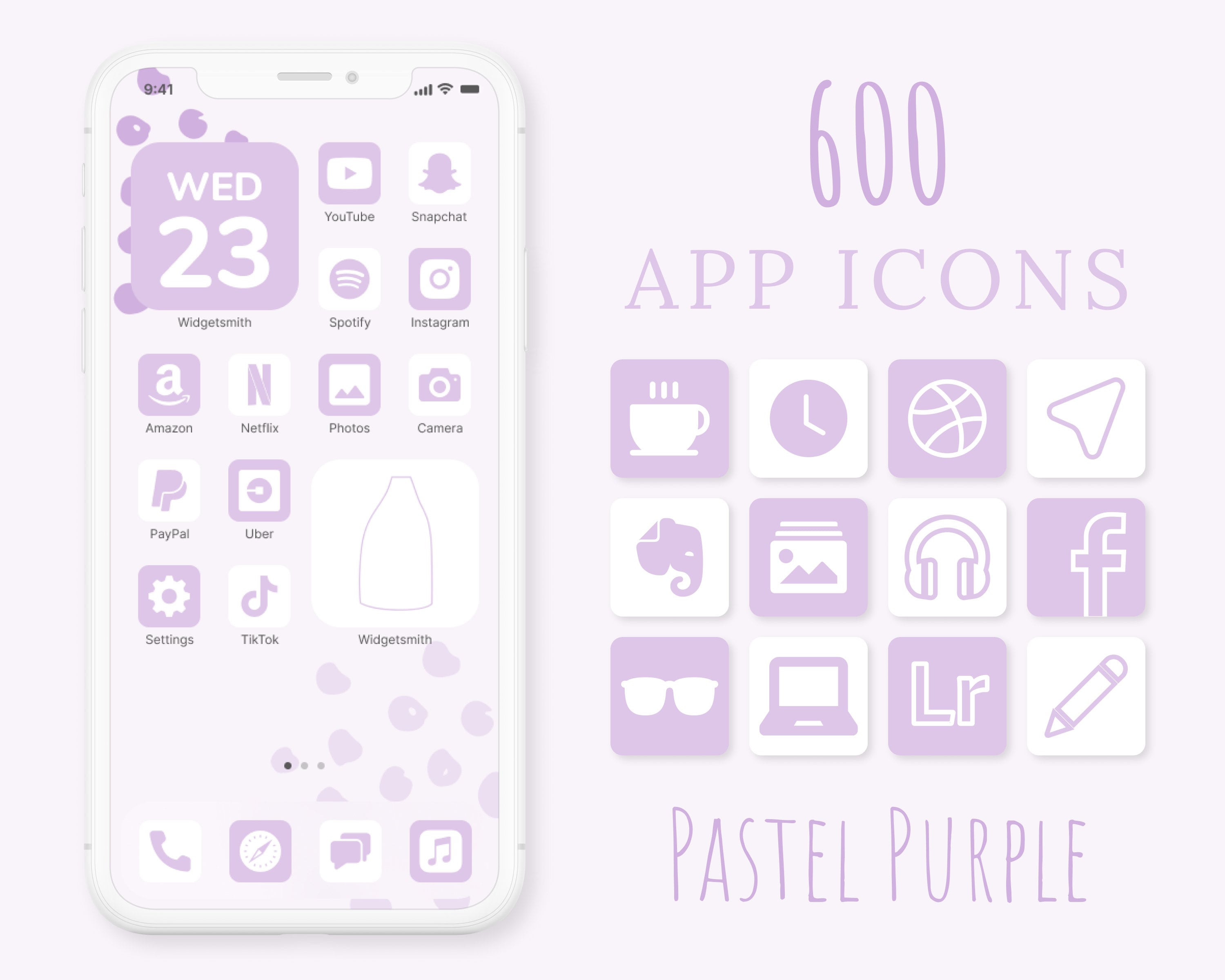 Purple Pastel App Icons Bundle | 600 Aesthetic Custom Themed App Icons | Pastel Purple iOS Icons | Pastel Icons | Bonus Wallpapers & Widgets
