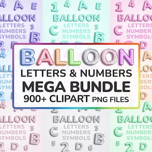 Ballon Buchstaben und Zahlen Clipart Bundle, Folienballons Alphabet PNG, Geburtstag Party Dekor, digitale Ballon Schriftart, Ballon Clipart Bundle