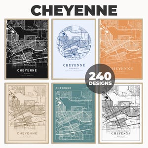Affiche de carte de Cheyenne, art mural Cheyenne, impression de carte de la ville de Cheyenne, carte cartographique de Cheyenne, impression déco murale de la ville de Cheyenne