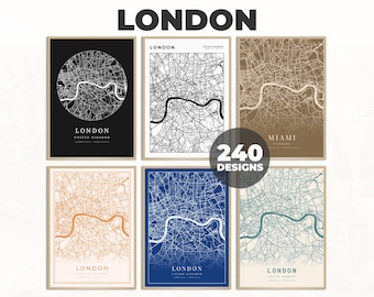 London Map Art, London Poster, London Wall Decor, England Map Poster, City Map Print, Travel Map Poster, Digital Map Print, 240 Map Designs