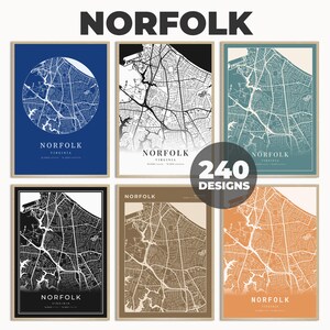 ノーフォーク市のポスター、ノーフォークの地図、ノーフォークの地図、ノーフォークの壁飾り、カラフルな地図プリント、デジタルプリント、240 種類の地図デザイン