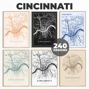 Cincinnati Wall Print, Cincinnati Map Art, Road Map Poster, Cincinnati Street Art, Digital City Map, Ohio Wall Decor, 240 Map Designs