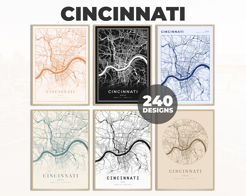 Cincinnati Wall Print, Cincinnati Map Art, Road Map Poster, Cincinnati ...