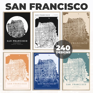 サンフランシスコ市のポスター、カリフォルニアの地図のポスター、サンフランシスコの壁掛けプリント、サンフランシスコの地図、地図のポスター、カラフルな地図のプリント