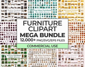 Furniture Clipart Mega Bundle, Commercial Use, Top View Furniture Art, Floor Plan Furniture Designs, Furniture Vectors, SVG Furniture Bundle