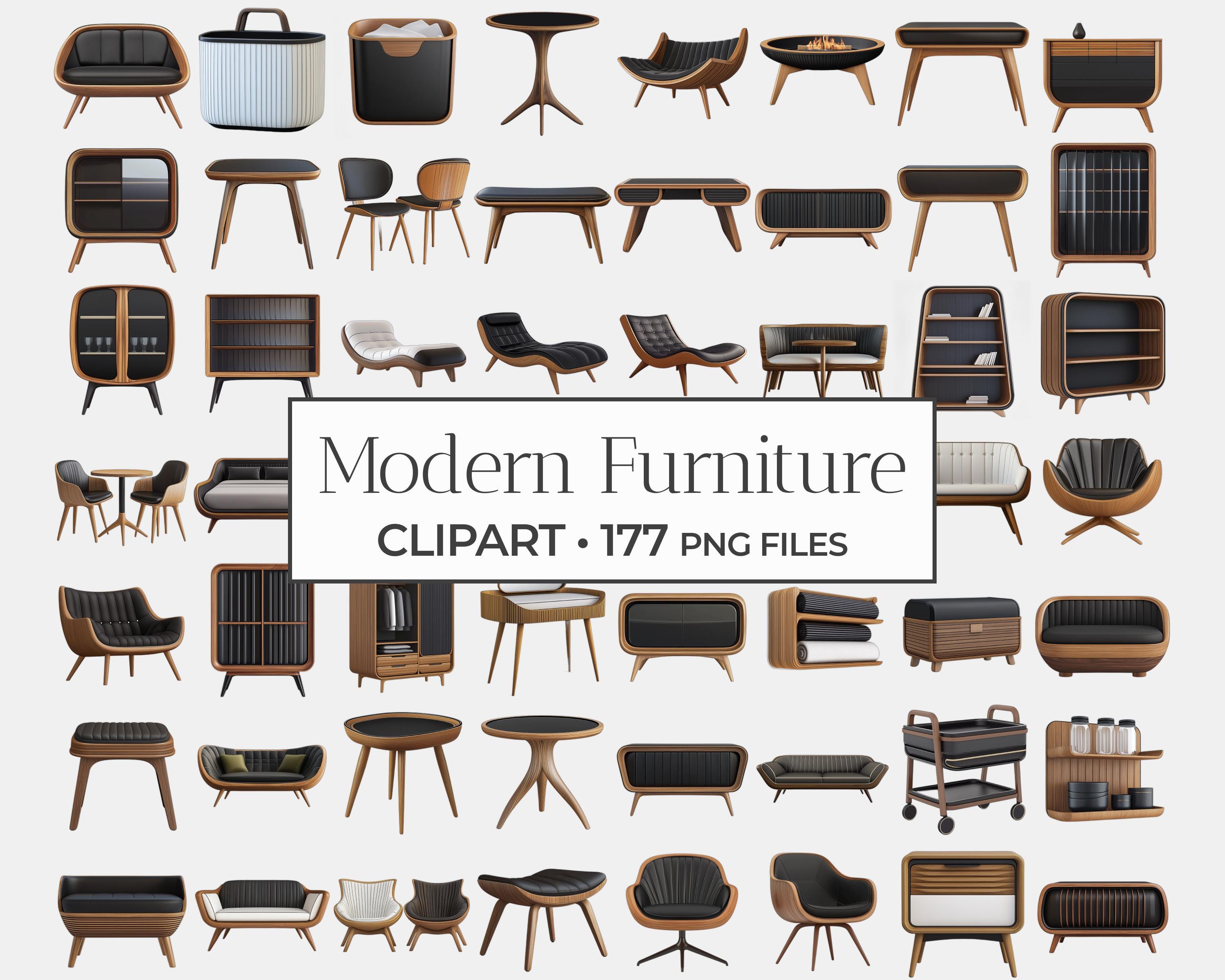 Contemporary Style Interior Design Clipart, Modern Furniture Clipart ...