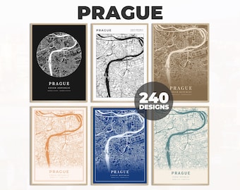Prague Map Art, Prague Map Poster, Prague City Print, Black and White Map, Prague Wall Art, City Map Poster, Digital Print, 240 Map Designs