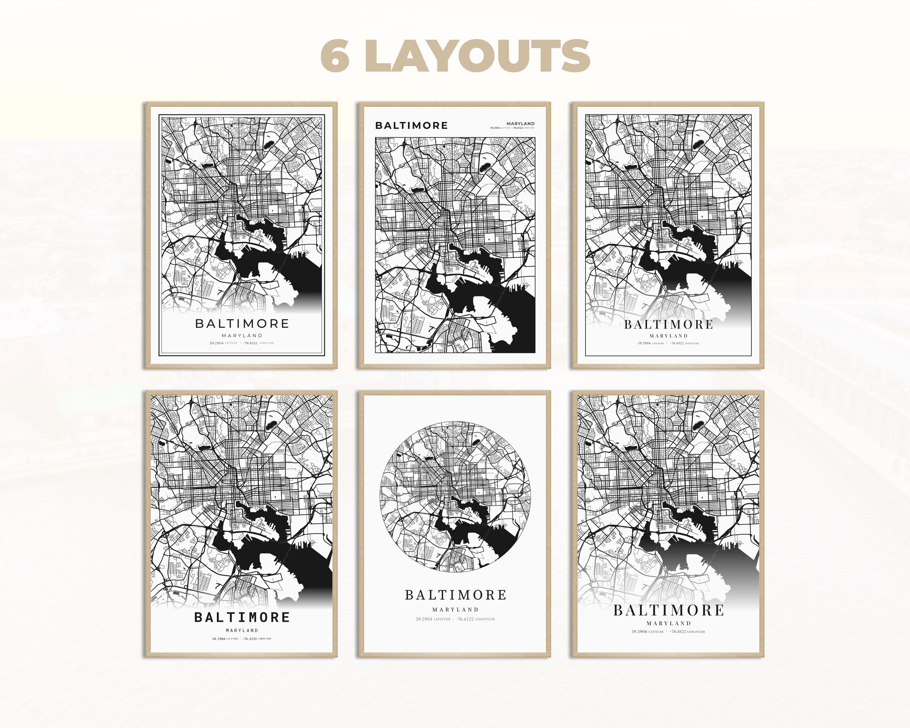 Baltimore City Art, Baltimore Wall Map, Maryland Poster, Baltimore ...