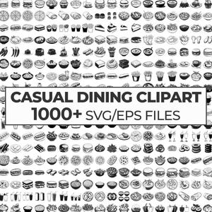 Lässiges Essen Illustrationen Bundle, Casual Essen Clipart-Set, Restaurant Essen Silhouetten, Ungezwungenes Essen Vektor-Kunst, Clipart-Sammlung