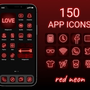 Red Neon App Icons Bündel | Neon Ästhetische App Icons | Rot iOS Icons | Neonrote Symbole | Neon Widgets | Red Neon Themed Home-Bildschirm