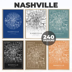 Art de carte de Nashville, affiche de carte de Nashville, impression de ville de Nashville, art mural de Nashville, affiche de carte de ville, impression numérique, 240 modèles de carte