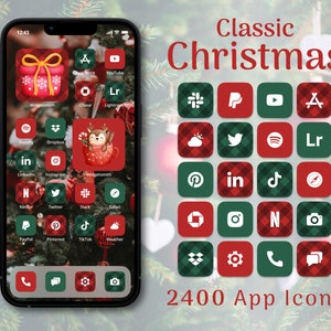 Classic Christmas App Icons | Christmas Themed Home Screen - Aesthetic App Icons | Red and Green App Icons for iOS | Festive Widgets