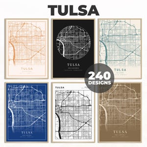 Impression de carte de Tulsa, affiche murale de Tulsa, art mural Tulsa, carte de Tulsa, art de carte routière, affiche de carte de voyage, 240 modèles de carte, carte d'art mural de la ville de Tulsa