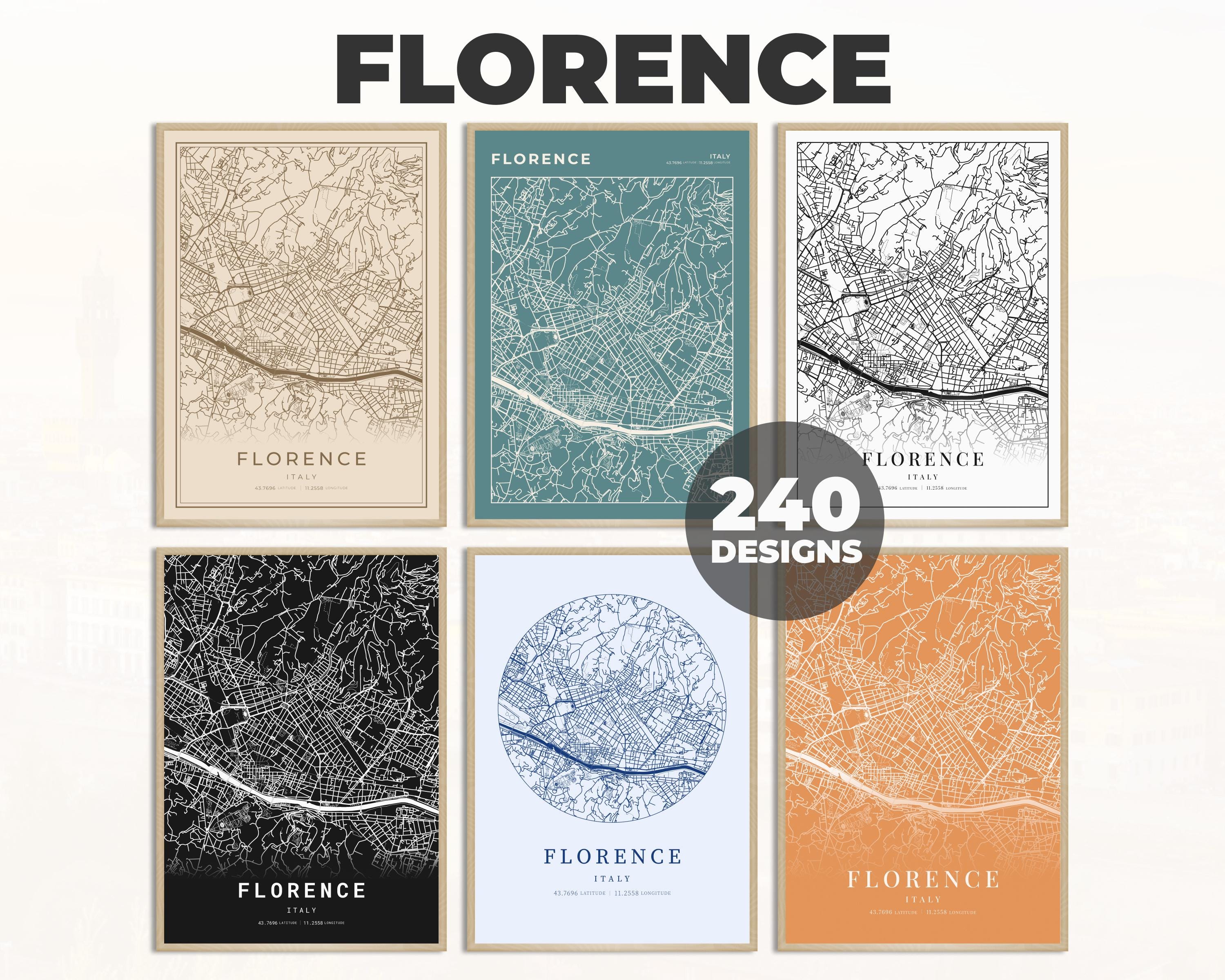 Florence Map Art, Printable City Poster, Italy Wall Art, Florence Road Map, Florence City Wall Print, 240 Map Designs, Florence Print Map