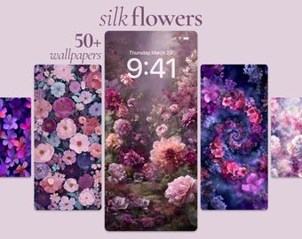 Silk Flowers Phone Backgrounds, 50 Pink & Purple Floral Wallpapers, Soft Violet Bloom Phone Art, Dreamy Silk Flowers Wallpaper Pack