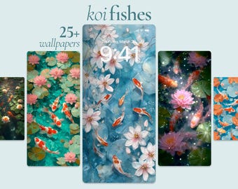 Koi Fish Mobile Wallpaper Bundle, Aesthetic Japanese Pond & Water Lily Backgrounds, Peaceful Aquatic Home Screen Art, Koi Fishes Wallpapers