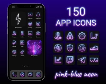 Pink-Blue Neon App Icons Bundle | Neon Aesthetic App Icons | Pink-Blue iOS Icons | Neon Pink-Blue Icons | Blue & Pink Neon Home Screen