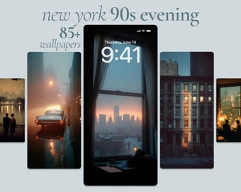 New York 90s Evening Phone Wallpaper Pack, Aesthetic Cityscape & Sunset View, New York Nostalgic Wallpapers, 90s Nostalgia Phone Art